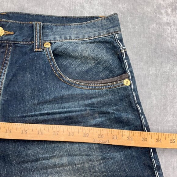 Parish Shorts Men 36W x 14L Blue Stonewash Button Fly Leather High Rise Denim - Picture 10 of 14